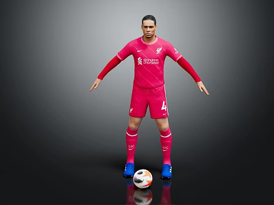Man Standing in Red Liverpool Jersey Number 4 With Football at His Feet 3d model