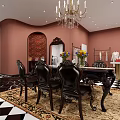 Stylish Clothing Store with Pink Walls Black White Checkered Floor Green Reception and Clothing Racks