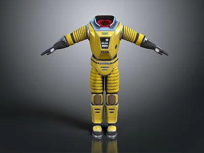 Yellow 3D Spacesuit Model With Red Visor Black Gloves And Boots 3d model