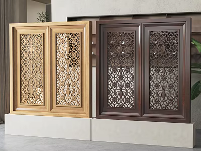 Casement Windows With Carved Patterns In Different Wood Tones 3d model