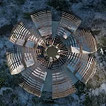 Circular Wooden Pergola With Open Lattice Structure In Outdoor Garden Top View Design