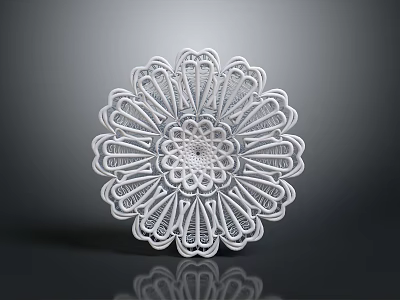 White Circular Metal Hardware Tool Accessory With Intricate Openwork Patterns And Reflection 3d model