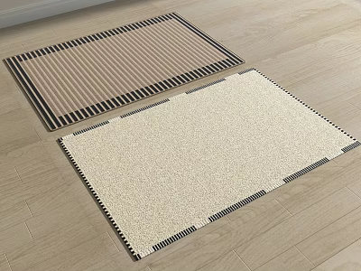 Square Rugs Featuring Brown Striped And Beige Design On Wooden Floor 3d model
