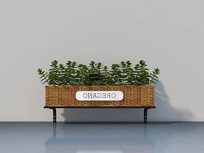 Rectangular Wicker Garden Planter With Lush Green Plants And OMAGGRO Label On Black Stand 3d model