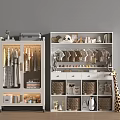 Modern Wardrobe with Glass Doors Hanging Clothes Kids' Clothes Drawers Baskets Giraffe Penguin Stuffed Toys