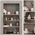 Minimalist Decorative Cabinet Design With Shelves Vases Plants And Books