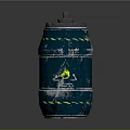 Blue Barrel With Yellow Caution Stripes Flame Symbol And Danger Label