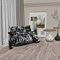 Black and White Patterned Rocking Chair in Modern Interior with Side Tables Plant and Art