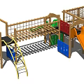Wooden Playground Equipment With Climbing Net Slide Colorful Panels And Ladder