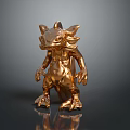 Golden Mythical Creature Statue with Shiny Surface and Standing Pose on Dark Background