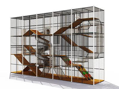 Kindergarten Indoor Play Area Featuring Wooden Climbing Frames Slides and Metal Mesh Enclosures 3d model