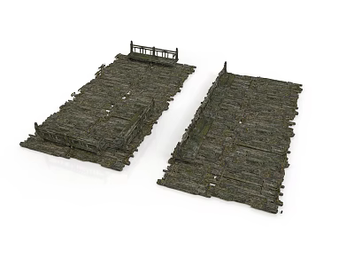 Ancient Wooden Architectural Platform Structures With Railings And Plank Design 3d model