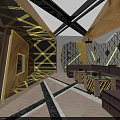 Modern KTV Lounge Interior With Stylish Sofa Lighting Geometric Walls And Wooden Decor