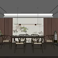 Chinese Style Restaurant Interior With Wooden Screen Ink Painting Wall Dining Table And Chairs