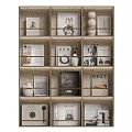 Modern Wooden Bookcase Interior Design With Gold Metal Bars Books Green Plants And Decorations