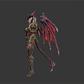 Mythical Warrior Character With Red Black Wings Horns And Golden Armor Design