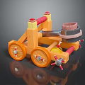 Medieval Catapult Weapon With Wooden Structure Wheels Red Components And Metal Parts