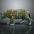 Realistic 3D Leopard Model With Spotted Pattern In Standing Pose On Dark Background With Reflection 3d model