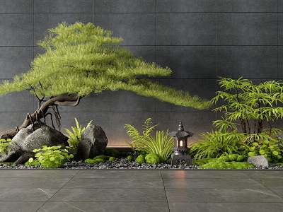 New Chinese Style Courtyard Sketch Interior Landscape Landscaping Stone Pine Tree Shape Pine Plant Pile Moss Green Plant Flowers and Plants model