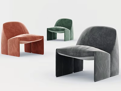Modern Single Sofa with Curved Design in Orange Green and Gray 3d model