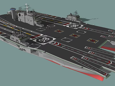 Detailed Aircraft Carrier 3D Model Featuring Flight Deck with Number 58 Markings and Naval Structures 3d model