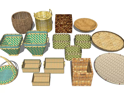 Various Woven Storage Baskets In Different Functional Designs For Home Organization 3d model