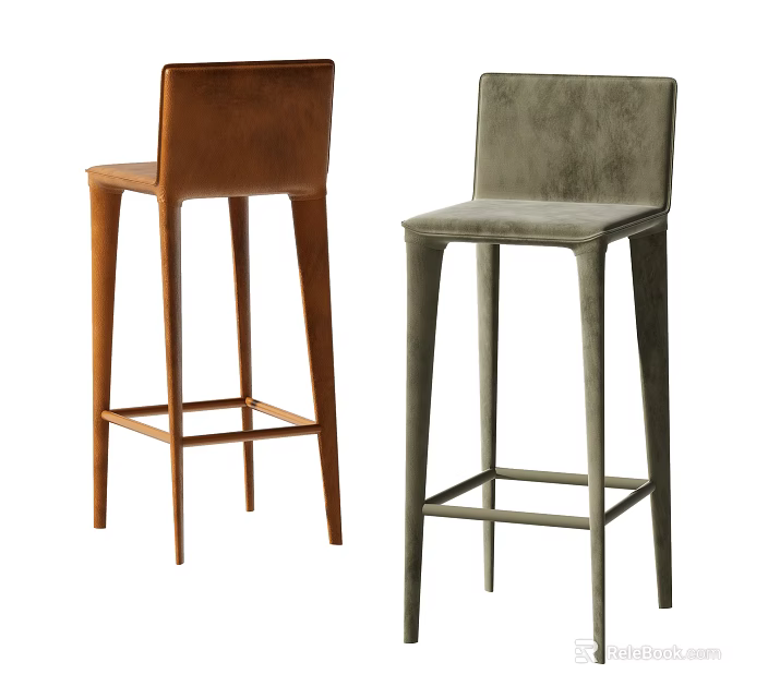 Modern Brown And Gray Leather Bar Stools With Sleek Design And Sturdy Frame 3d model