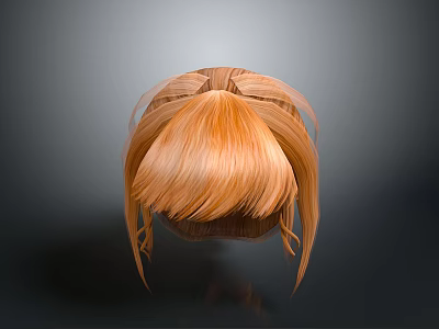 Realistic Human Head Orange Brown Hair With Bangs Ponytail And 3D Texture Studio Lighting 3d model
