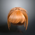 Realistic Human Head Orange Brown Hair With Bangs Ponytail And 3D Texture Studio Lighting