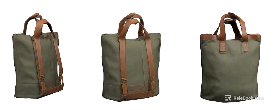 Green Canvas Bag With Brown Leather Straps Stylish Handbag Design For Daily Use 3d model 