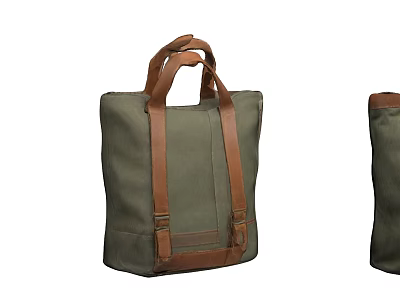 Green Canvas Bag With Brown Leather Straps Stylish Handbag Design For Daily Use 3d model