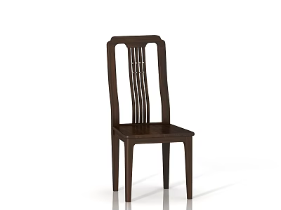Modern Dark Brown Wooden Dining Chair Featuring Vertical Slat Back And Slender Legs 3d model