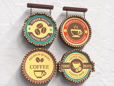 Public Coffee Shop With Hanging Signs And Freshly Brewed Premium Quality Coffee 3d model
