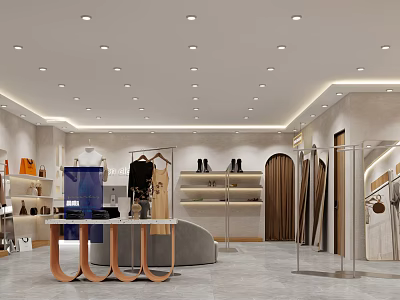 Modern Clothing Store Interior Design With Clothing Racks Shoe Shelves And Accessories 3d model