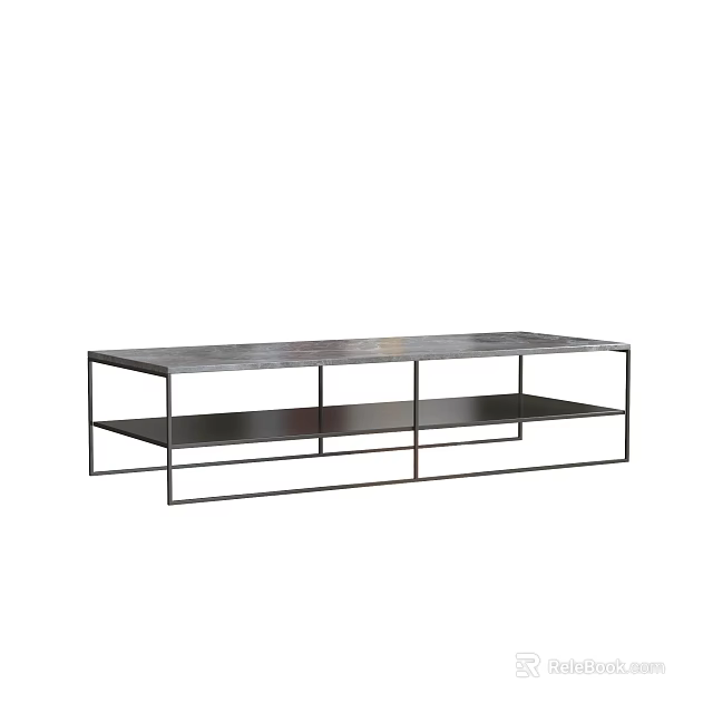 Modern Entryway Console Table With Metal Frame And Two Tier Wooden Shelves 3d model 