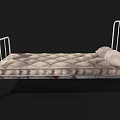 Single Bed with White Metal Frame Gray Tufted Mattress and Wheels