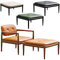 Brown Leather Upholstered Leisure Chair with Green Ottoman and Wooden Legs Design