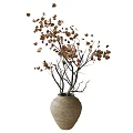 Decorative Clay Pot Vase With Natural Branches And Brown Leaves For Home Decor