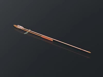 Traditional Arrow Weapon with Brown Shaft Metal Arrowhead and Feather Fletching on Black Background 3d model