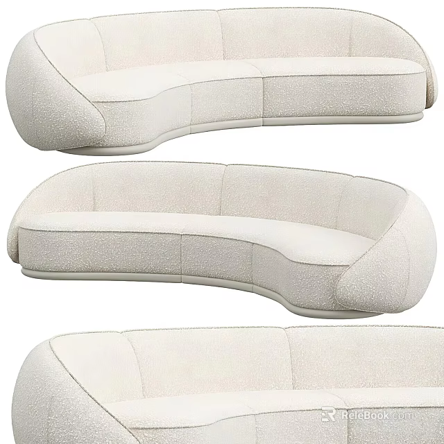 Modern Beige Sectional Sofa With Curved Design And Plush Comfortable Seating 3d model 