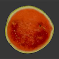 Cut Open Fresh Watermelon with Red Juicy Flesh Green Rind and Black Seeds