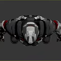 Futuristic Mechanical Armor Character With Silver And Red Design In Standing Pose