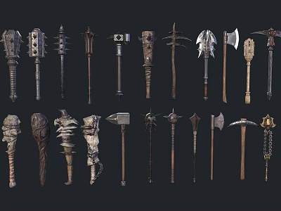 Ancient Medieval Weapons Collection With Axes Hammers Spears Maces And Clubs 3d model Ancient Medieval Weapons Collection With Axes Hammers Spears Maces And Clubs 3d model