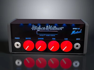 Hotone Marshall Audio Device With Red Knobs Presence Bass Mid Treble Controls Metal Safety Design 3d model