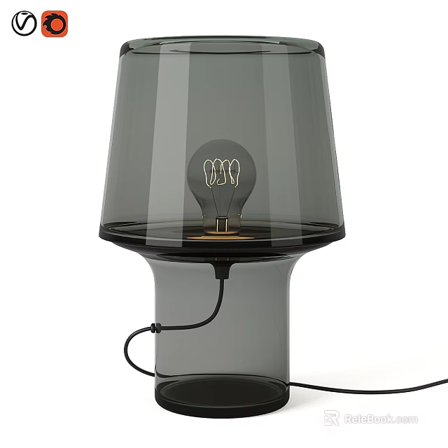 Minimalist Modern Table Lamp With Dark Transparent Glass Shade And Visible Filament Bulb 3d model 