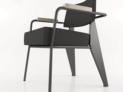 Modern Black Armchair With Metal Frame Wooden Armrests And Upholstered Seat 3d model