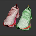 White Athletic Sneakers With Knit Upper Neon Pink And Green Accents Design