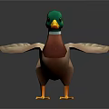 Cartoon Duck With Green Head Yellow Beak Red Chest White Wings And Orange Feet