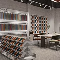 LATPAK Showroom Interior Featuring Organized Color Swatches Shelves Table And Chairs