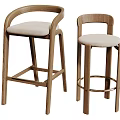 Modern Wooden Bar Stools With Curved Backrest And Light Upholstered Seats